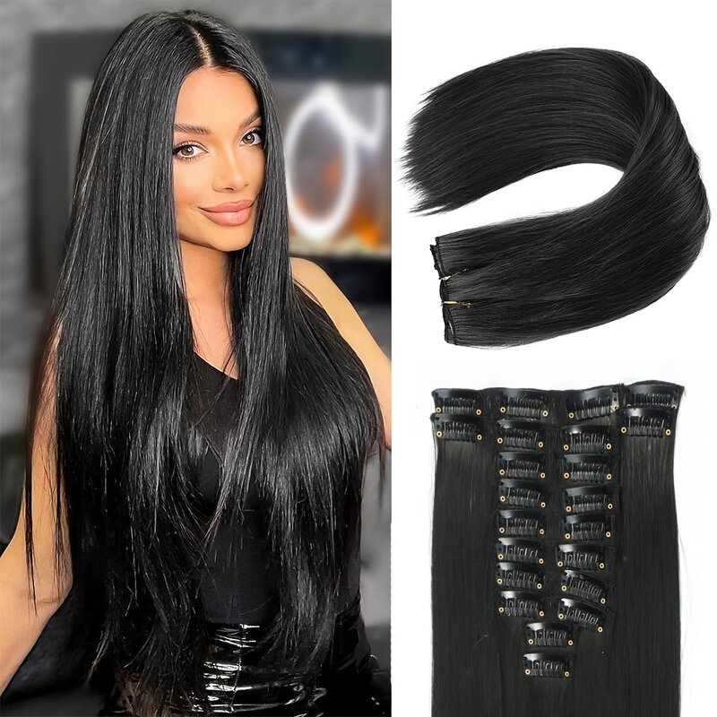 Long Hair Extensions silky Bone straight 12pcs/Set Clip in Hair Extensions Synthetic wigs 22inch Hairpieces Increase hair volume