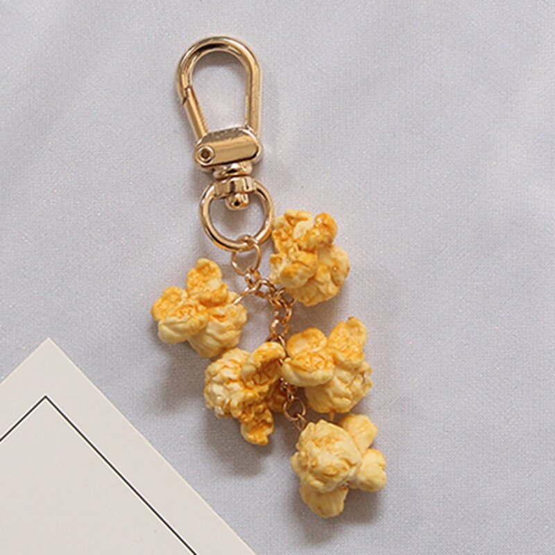 Lovely Popcorn Keychain para Mulheres e Meninas, Chaveiro, Jóias, Simulação, Snack, Bonito, Car Key Holder, Chaveiro, Best Friend Gift, 2 pcs