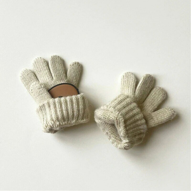 1 Pair Woolen Yarn Winter Warm Baby Gloves Thicken Knitted Baby Full Finger Mittens for 3-7 Years Children Outdoor Skiing Gloves