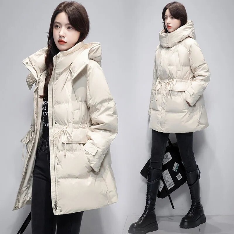 여성용 다운 면 패딩 재킷, 2024 가을 겨울 오버코트, 두꺼운 따뜻한 파커 코트, 패션 롱 후드 면 재킷, 신상