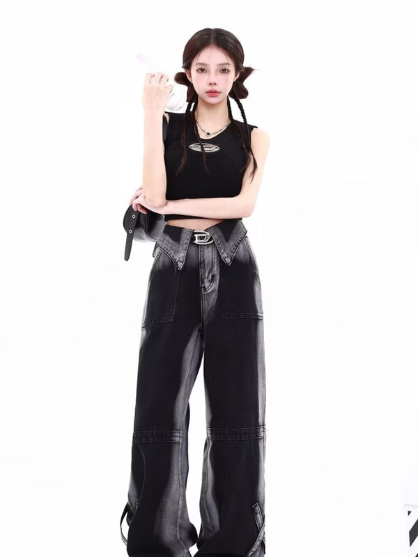 Vintage Harajuku Jeans Women Clothes For Teenagers Y2k Women's Slacks Fashion Aesthetic Clothing Autumn New Products Baggy Pants