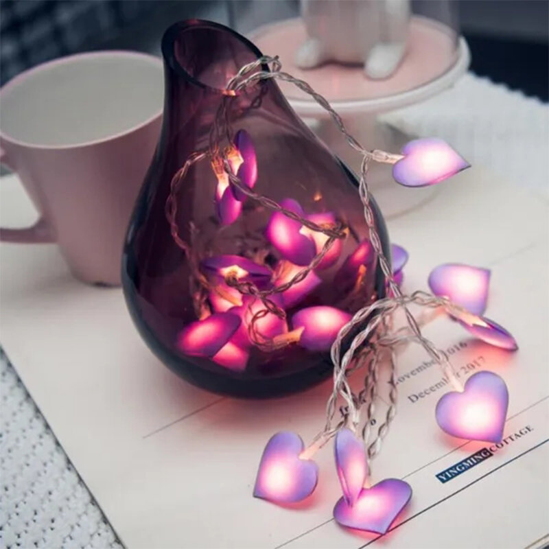Cadena de luces LED en forma de corazón para decoración del hogar, lámparas de hadas para el Día de San Valentín, fiesta interior, jardín, decoración de San Valentín, 3M