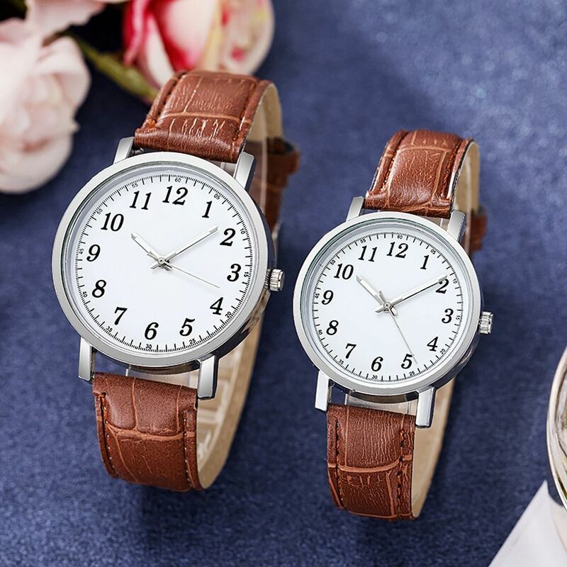 Trendy Couple Watches Arabic Numbers Dial Ladies Quartz Wristwatch PU Leather Band Lovers Casual Clock Birthday Gifts