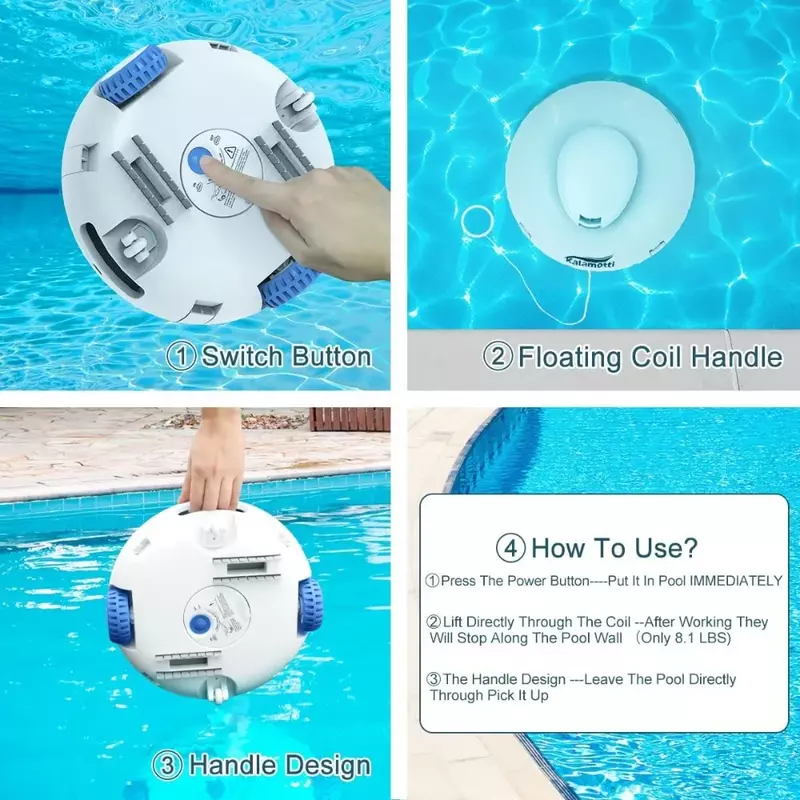 Vakum kolam robot nirkabel, baterai isi ulang dapat bertahan 140 menit, teknologi Sensor air bawaan untuk kolam hingga 630 Sq.Ft