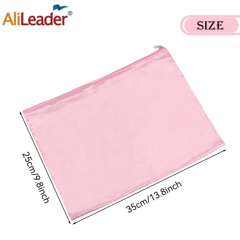 Alileader 2pcs Black Satin Bag For Packaging Hair With Logo Storage Bag Dust Bag Bundle Drawstring Bag Silk Satin Wig Bag Bulk