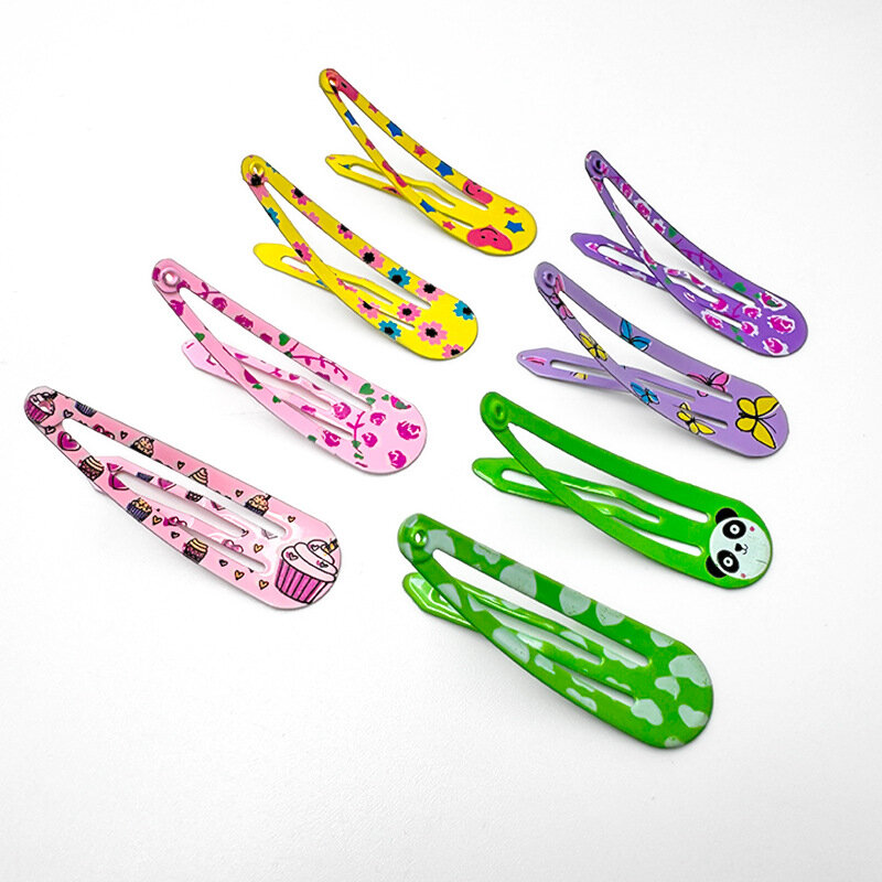 50Pcs/Lot Alloy Hair Accessories Children Hairpin Print Flower Cartoon Hairclip Solid Candy Color Head Barrettes Girls Headdress