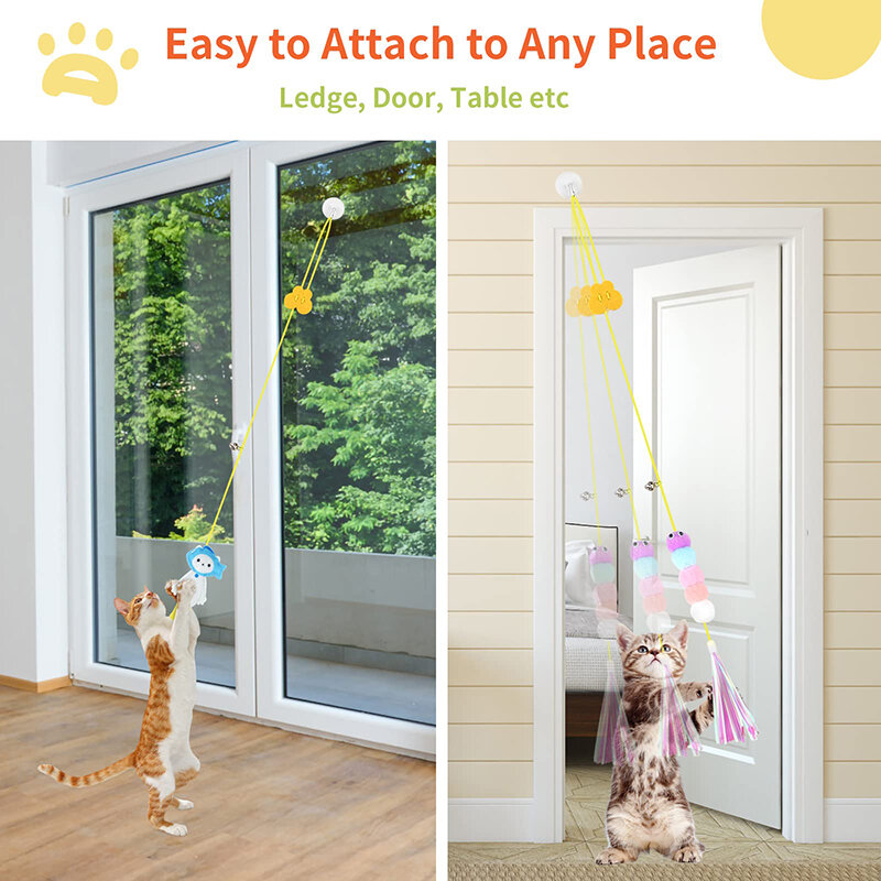 Brinquedos do gato swing disco pegajoso elástico pendurado porta provocando corda do gato longa corda provocando gato brinquedo do gato acessórios do gato brinquedo do gatinho do animal de estimação