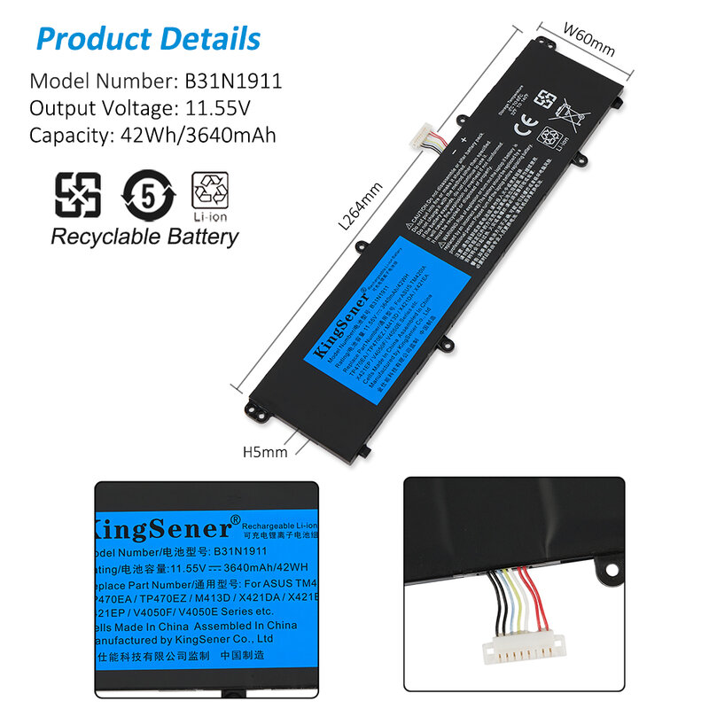 KingSener B31N1911 Battery For ASUS VivoBook Flip 14 TM420IA TP470EA M413DA M413DA-EK162T M413DA-EK007T X421DA X421EA C31N1911