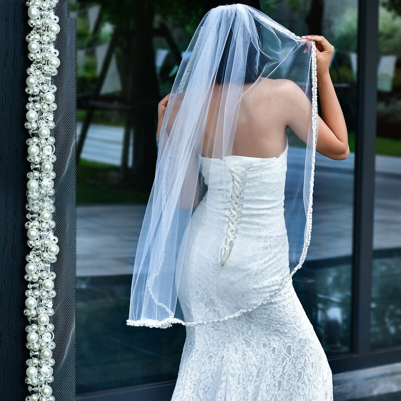 غطاء رأس العروس Bl4060 ، غطاء الرأس باللؤلؤ الأبيض ، الحجاب الزفاف