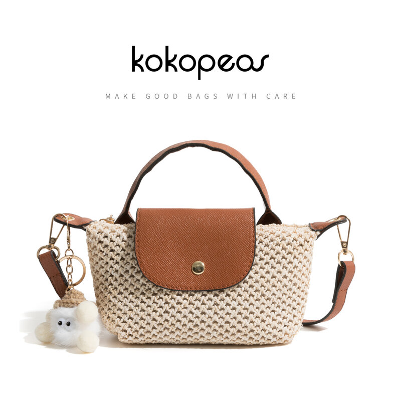 KOKOPEAS-Bolsa tecido palha para mulheres, mini bolsa casual, bolsa para telefone crossbody, bolsa de viagem de moda, verão