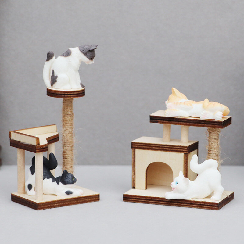 Casa de muñecas de madera 1:12 1:6, modelo de árbol de escalada de gato en miniatura, muebles para mascotas, decoración del hogar, juguete, casa de muñecas, accesorios de decoración, 1 unidad