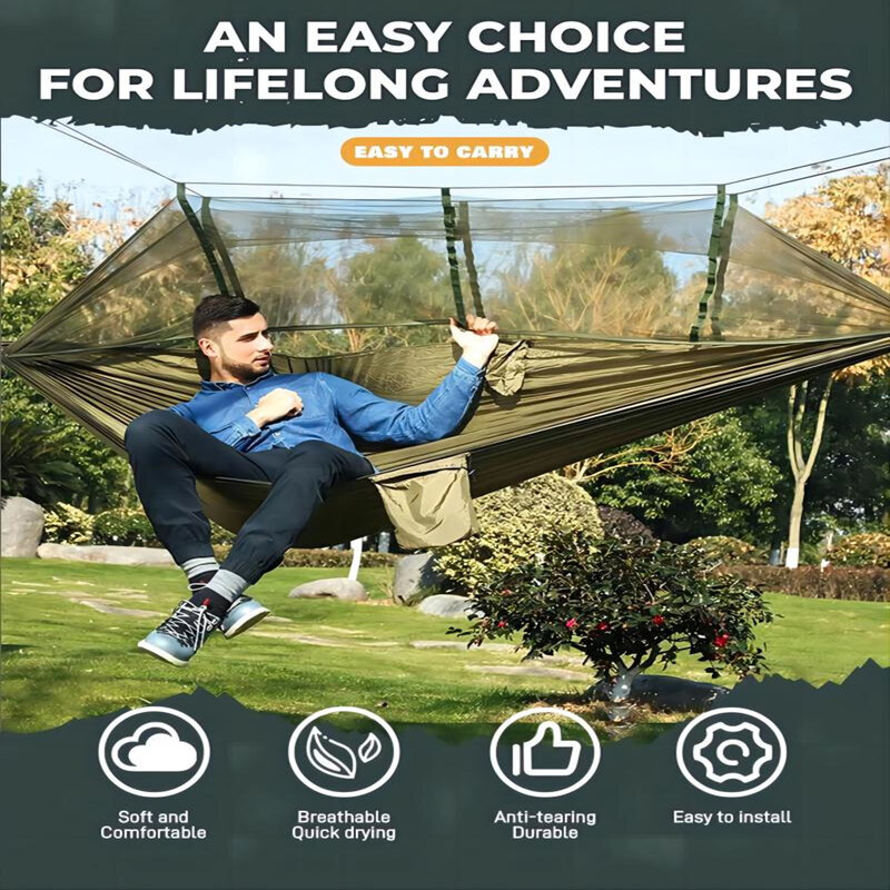 Hamac d'extérieur portable avec double moustiquaire, balançoire pour jardin voyage randonnée nature