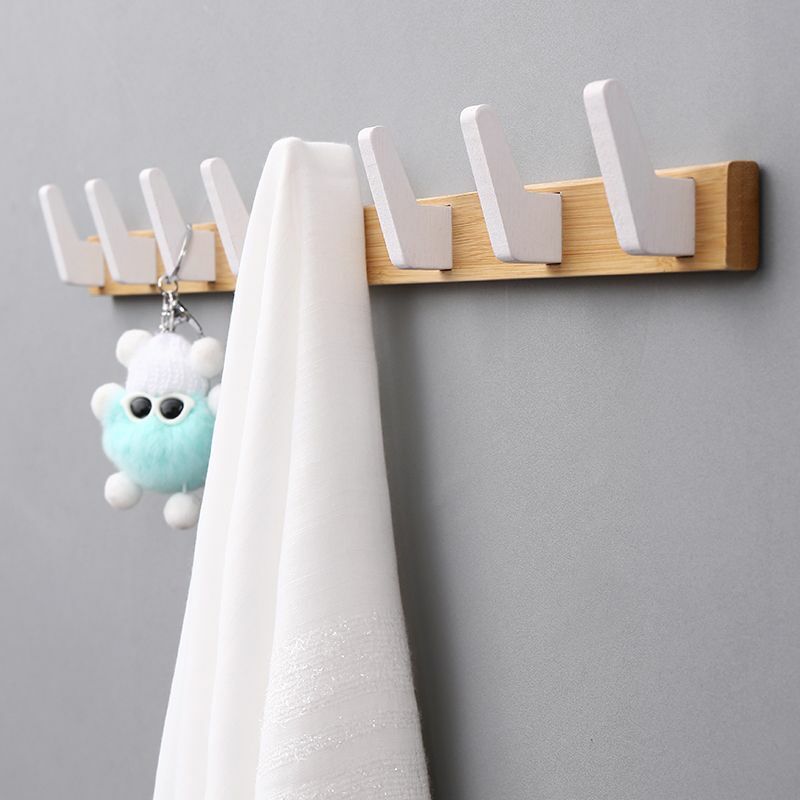 Solid Wood Hanging Clothes Hook Non Perforated Wall Coats Rack Wall Row Hooks Door Bedroom Clothes Hanging Entrance Racks