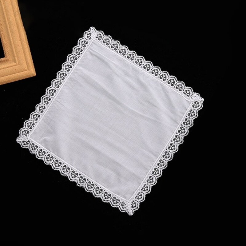 Cotton Handkerchief Women Washable Lace Trim Hankies Tie-dye Handkerchief Dropship