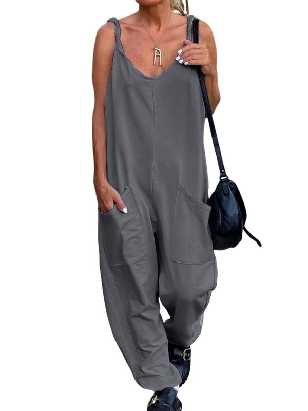 Women Jumpsuit Summer Loose Overalls Wide Leg Baggy Bib Overalls Jumpsuit Bodysuit with Pockets Casual Trousers