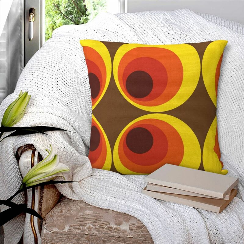 70s, 80s Funky Vintage Circle Pattern Square Pillowcase Pillow Cover Polyester Cushion Comfort Throw Pillow for Home Living Room