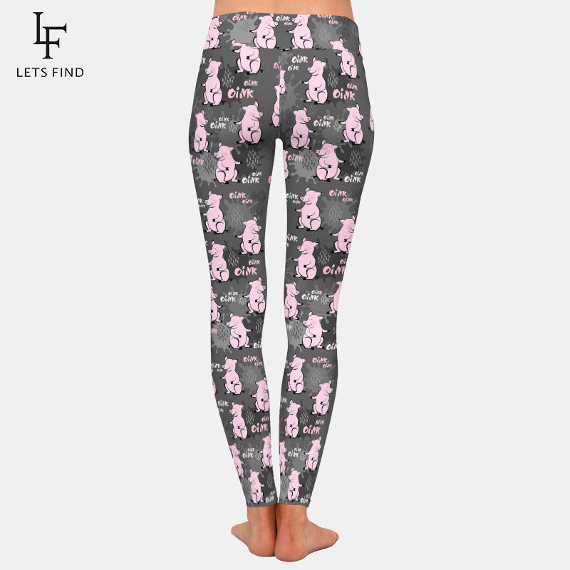 Letsfind super macio leite impressão de seda bonito rosa porcos padrão elástico leggings de cintura alta aptidão magro leggings