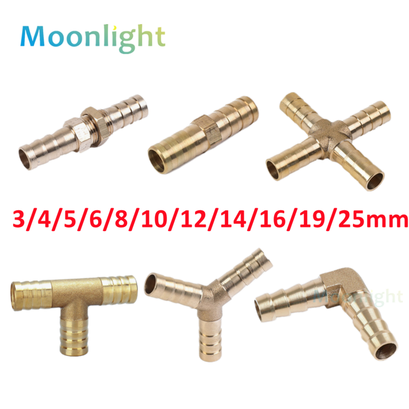 Brass Barb Pipe Fitting Straight Elbow T Y X Shape 2 3 4 Way Connector for 6mm to 19mm 8mm 10mm 14mm 16mm 4mm Copper Water Tube