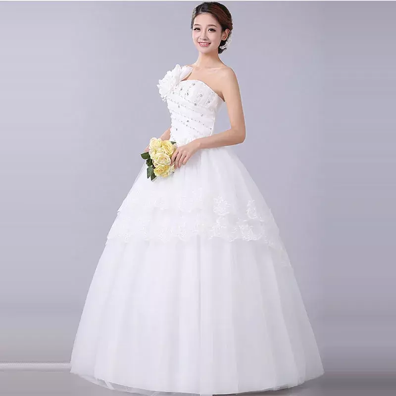 Biała designerska suknia ślubna bez łap sznurowana księżniczka słodka balla ślubna Gwon Vestidos De Novia HS027