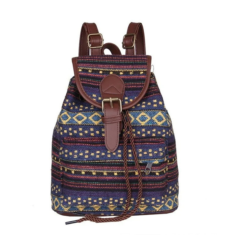 2024 New School bag Canvas Ethnic Women's Backpack Casual Drawstring Bucket Bag Backpack school Plecaki Dla Dzieci School Bags