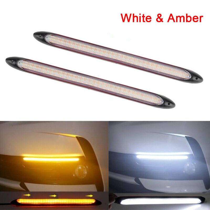 ไฟหน้ารถยนต์ LED 2ชิ้นสำหรับ lampu Jalan กลางวันกันน้ำแบบต่อเนื่องสีเหลืองสัญญาณไฟเลี้ยวสีขาวหรือ RGB ไฟกลางวันภายนอก
