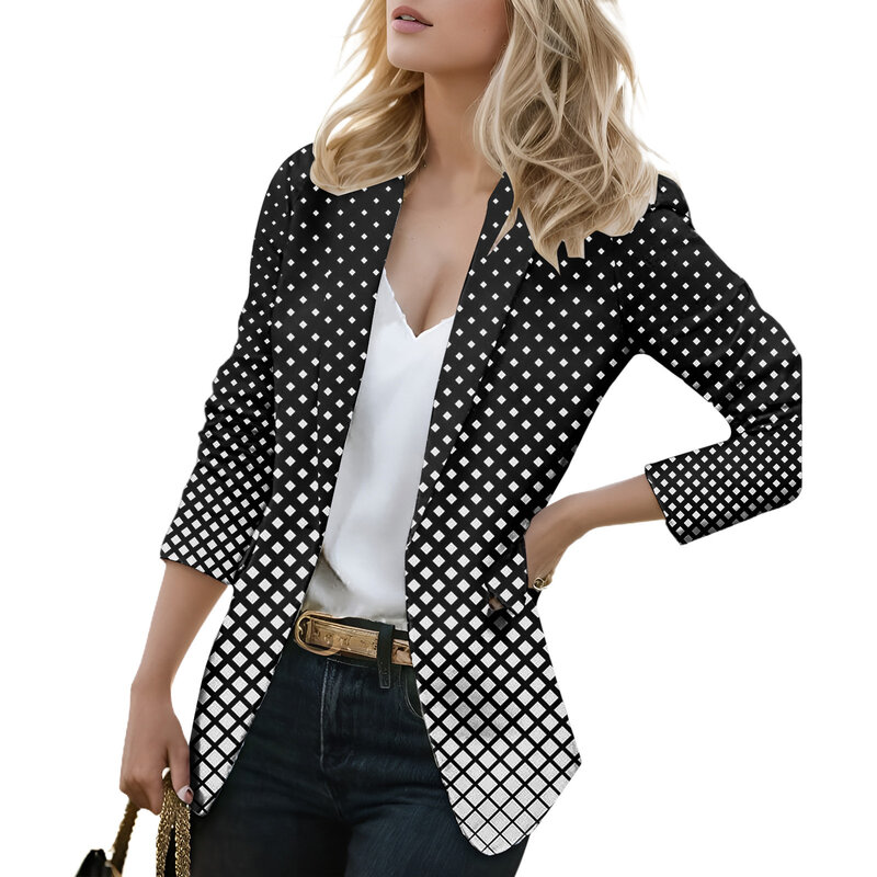 Women Chic Office Suit Lady  Blazer Vintage Coat Fashion Notched Collar Long Sleeve Ladies Outerwear Stylish Tops