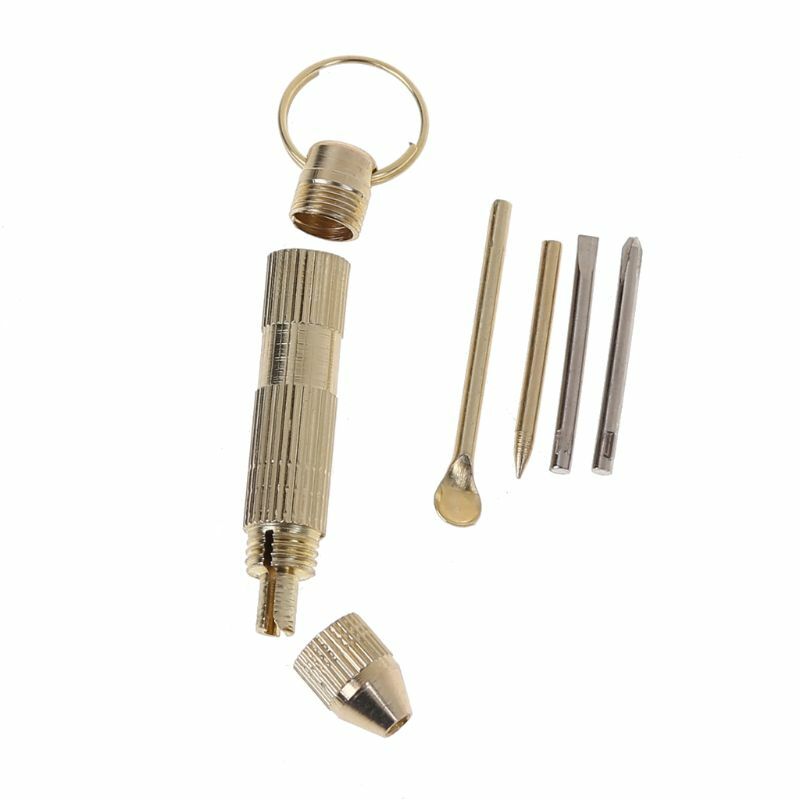 4 in1 Mini Portable Golden Opener Screwdrivers Ear Pick Ear Cleaner Keychain