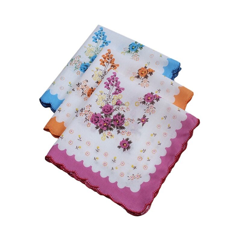 3pcs Ladies Cotton Hankies Hankerchief Vintage Assorted Flower Pocket Square Handkerchief for Mother's Day New Dropship