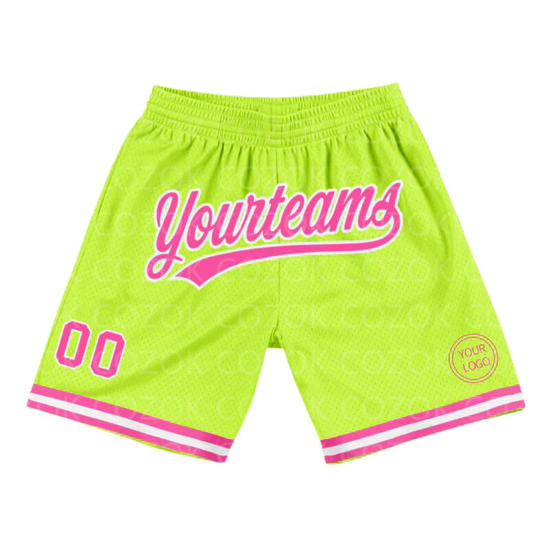 Shorts de basquete autêntico verde fluorescente e preto masculino, personalizado impresso em 3D, seu nome, shorts de praia de secagem rápida mumber
