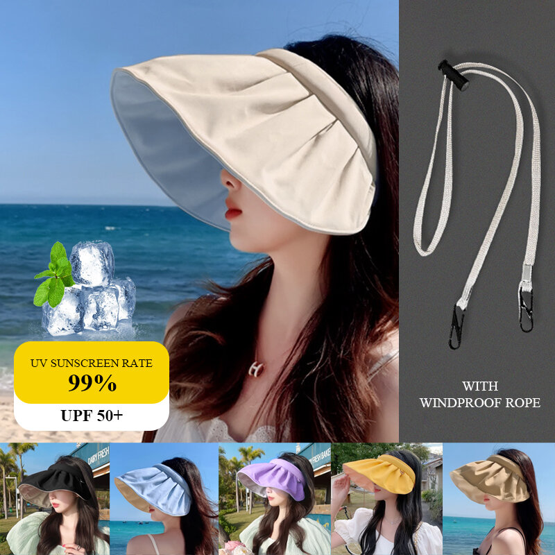 UPF50 + topi tepi besar wanita, tutup kepala kosong perlindungan UV dapat disesuaikan untuk olahraga lari bersepeda atas kosong 2024