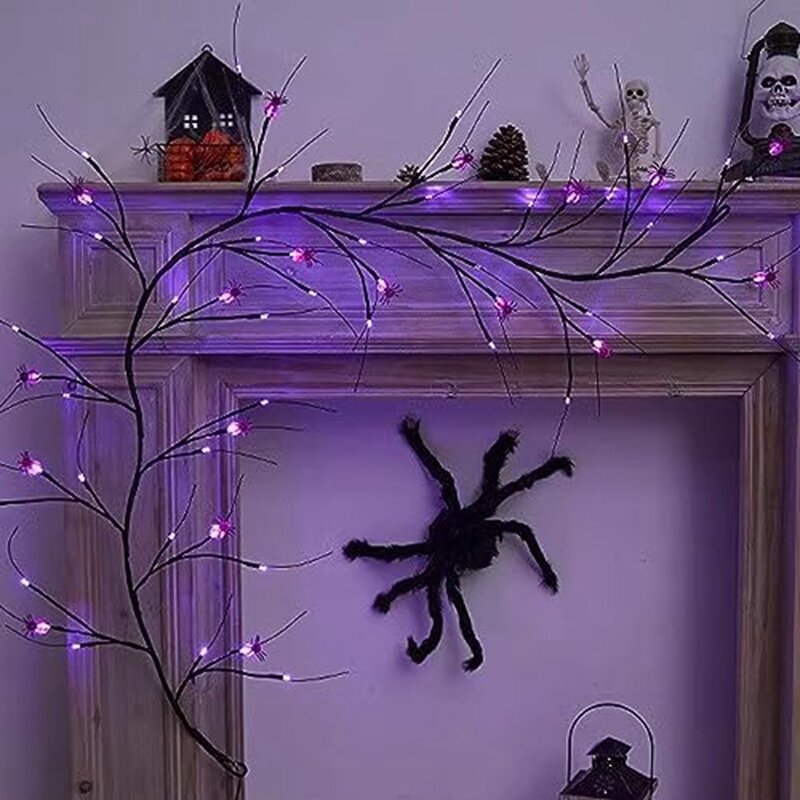 Gorący-halloweenowy łańcuchy świetlne winorośli czarny fioletowy kolor z drzewem dekoracyjnym pająka na Halloween dekoracja zewnętrzna
