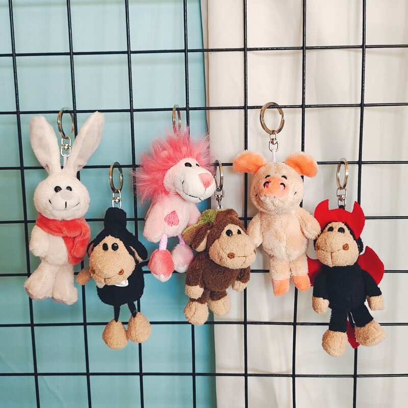 Kawaii Animal Plush Keychains Dolls Car Accessories Cute Sheep Wolf Bear Puppy Rabbit Plushies Pendant For Women School Backpack