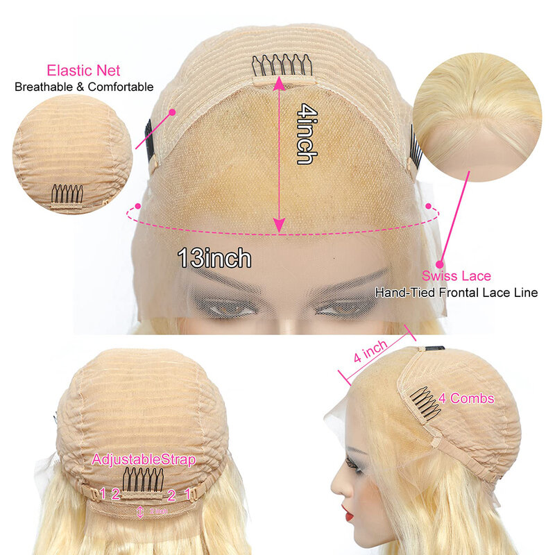 QUANDE 613 miodowa blondynka 13x4 koronka z przodu ludzkie włosy peruki w kolorze prostym 180% gęstości 13x4 HD przezroczysta frontalna peruka dla kobiet