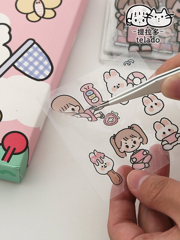 20 Pcs Cute Cream Rabbit Journal Sticker PET Waterproof Collage Kawaii Stationery Scrapbooking Diary Decoration Phone Stickers