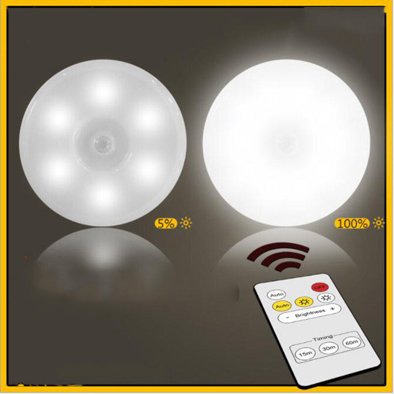 Luz de cocina con Control remoto inalámbrico, lámpara nocturna con Sensor de movimiento Pir magnético, recargable por USB, para dormitorio y armario