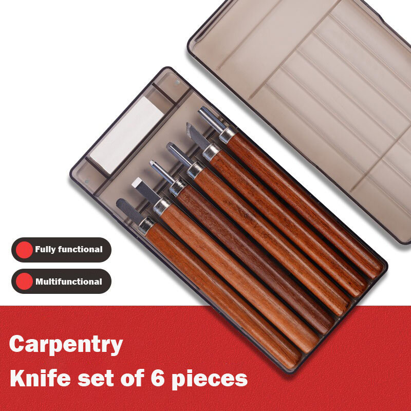 Cuchillo de tallado de acero al carbono de madera maciza, herramientas de tallado de múltiples tamaños, cuchillo de utilidad Olfa, Kit de tallado de madera, 6 piezas