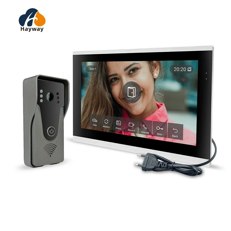 Bel pintu 1080P interkom video Vila HD 10 inci, untuk rumah aplikasi TUYA tanpa kabel, membuka kunci panggilan interkom, dll.