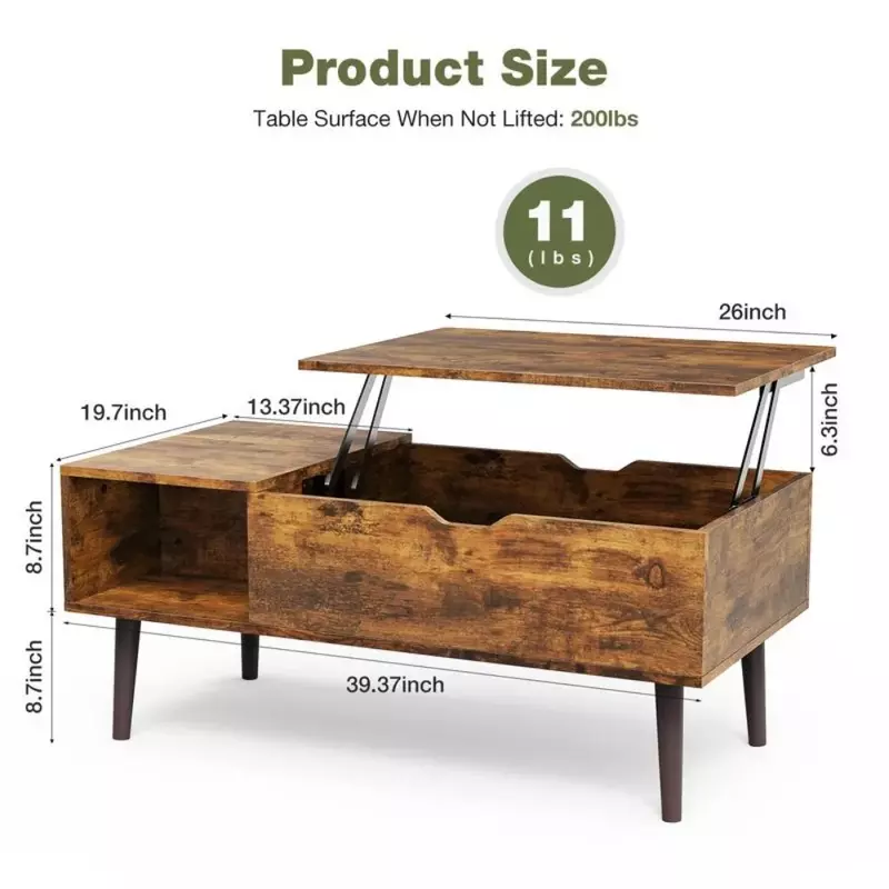 Couch tisch, erhöhter Desktop-Esstisch aus Holz mit Ablage fach und versteckten Fächern, Couch tisch
