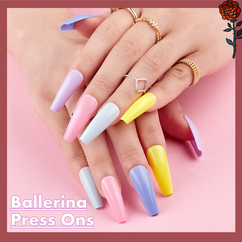 Press On Nails Coffin Fake Nails Long Ballerina False Nails, Full Cover 100Pcs Pre-colored Soft Gel Nail Tips  Nail Extensions