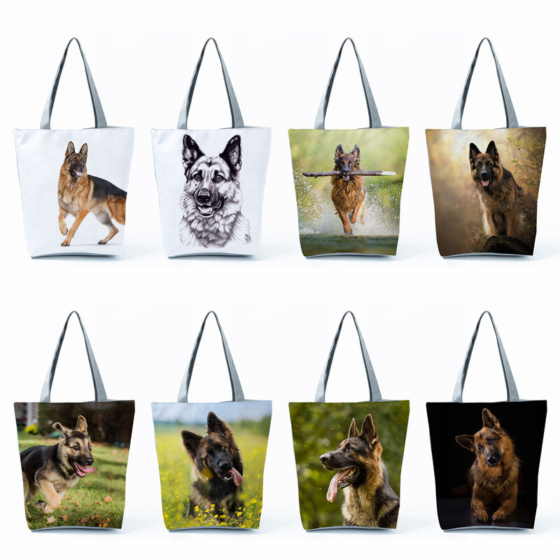 Female Shopper Bag German Shepherd Dog Animal Print Beach Travel Fashion Portable Outdoor Eco Reusable Tote Women Shoulder Bag