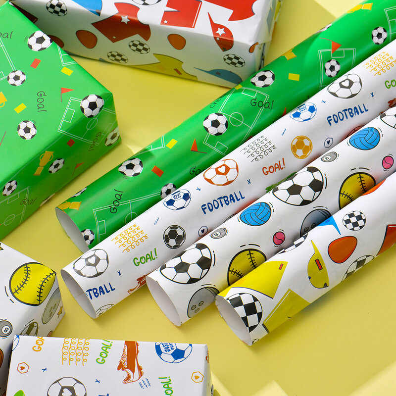 Papel de regalo de estilo de dibujos animados para niños, 50x70cm, patrón de fútbol, embalaje de papel de colores, cumpleaños