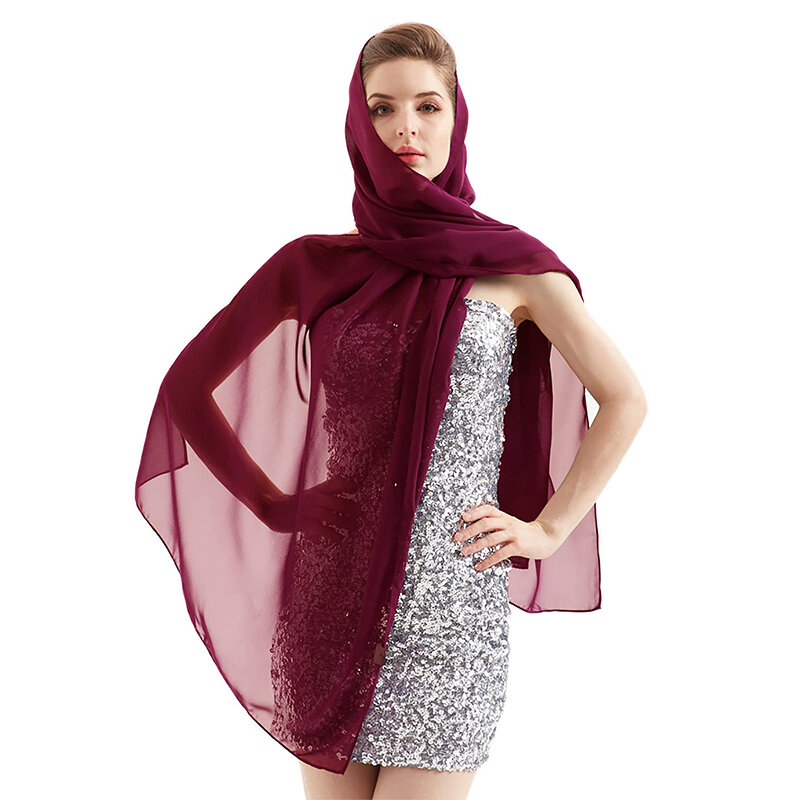 وشاح حجاب شيفون إسلامي للنساء ، غطاء رأس طويل ، أحادي اللون ، أوشحة عصرية للسيدات ، حجاب جديد ، 176x71cm