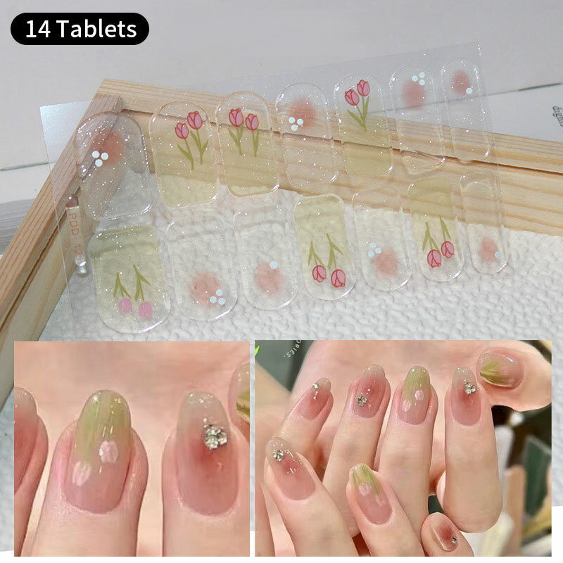 DIY bez pieczenia naklejki na paznokcie długotrwałe jednokolorowe świeże kwiaty w lecie paski do paznokci Patch suwak pełna naklejka na okładkę