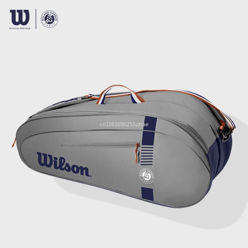 Wilson Team 6PK Roland Garros tas Roland uniseks tas abu-abu dua kompartemen utama bantalan tali bahu dapat disesuaikan