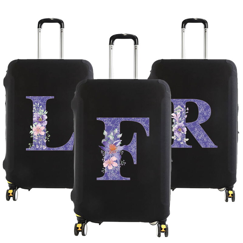 여행 가방 보호 커버, 보라색 꽃 문자 이름 패턴, 탄성 수하물 먼지 커버, 18-28 여행 가방 적용