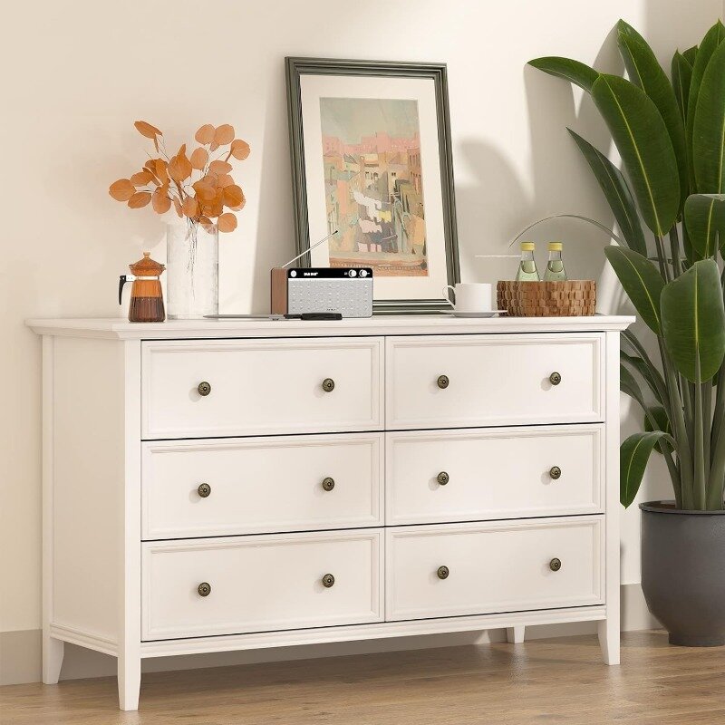 6 Drawer Dresser for Bedroom, Modern Solid Wood Chest of Drawers