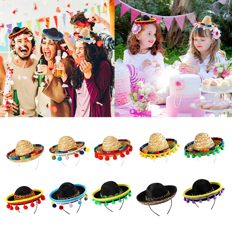 Mini chapéu sombrero com bandana, festa de carnaval mexicana, chapéus engraçados para crianças e adultos, decoração de aniversário, acessórios para animais de estimação