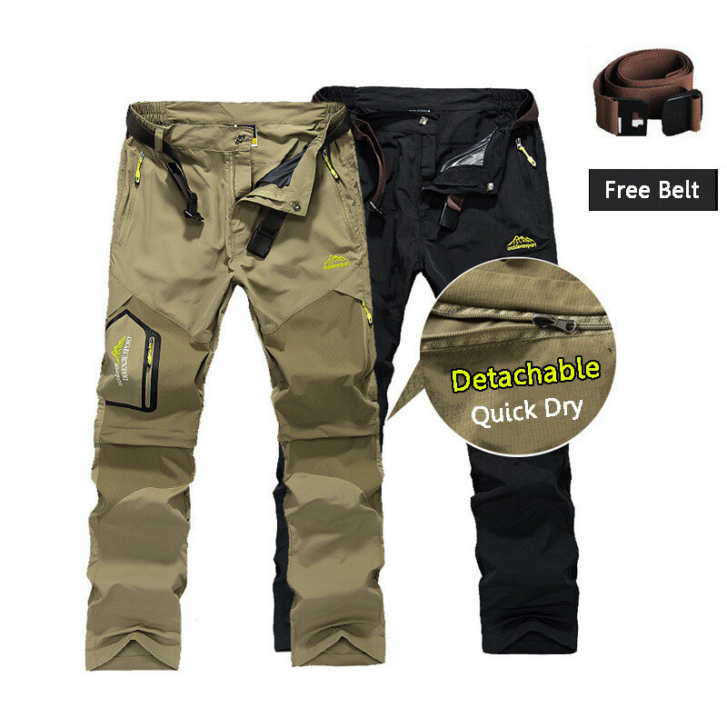 Calças Quick Dry Trekking para homens, calças respiráveis, shorts removíveis, caminhadas, caça, calças de pesca, cinto livre, ao ar livre