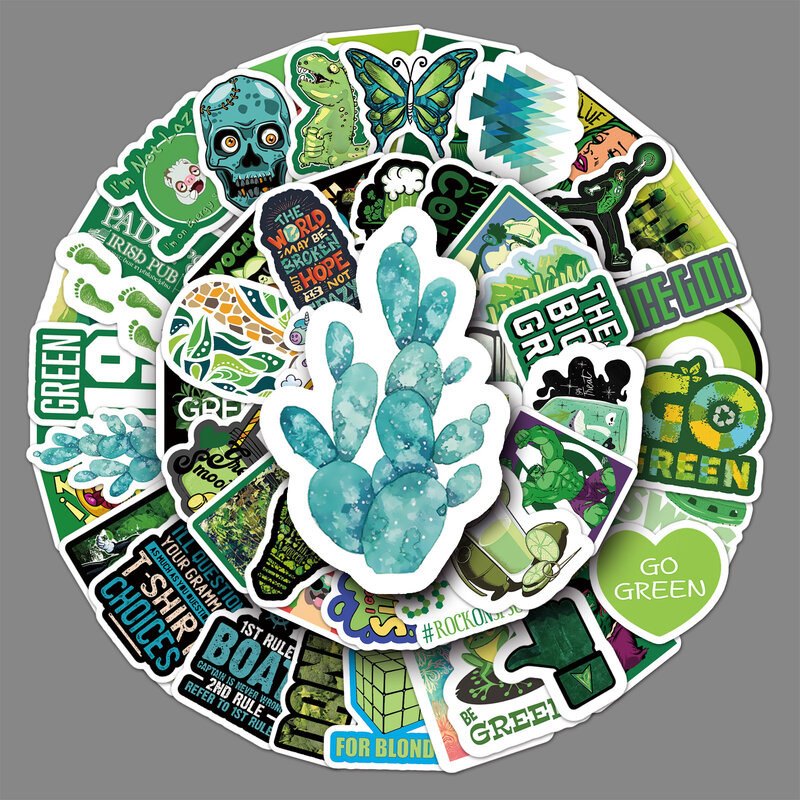 67 buah stiker grafiti seri kecil segar hijau cocok untuk helm Laptop Dekorasi Desktop mainan stiker DIY grosir