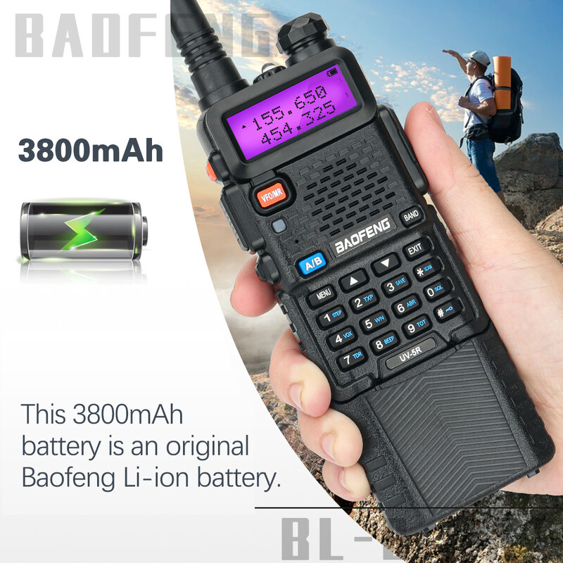 Baofeng Walkie Talkie UV 5R 3800mAh, pengisi daya USB jarak jauh UHF VHF Band ganda dua cara Radio penerima Ham Radio untuk UV K5